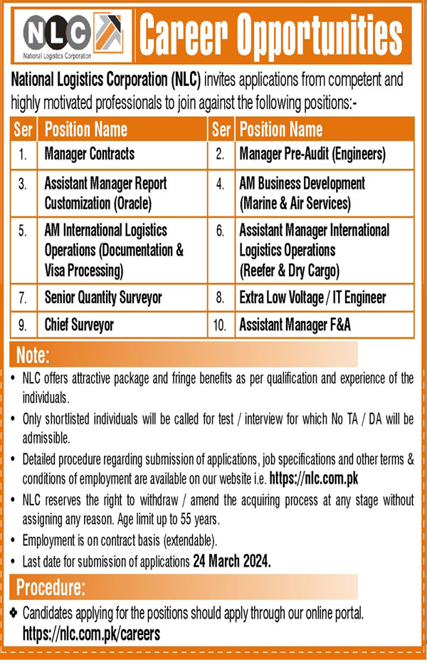 National Logistics Cell NLC Jobs 2024 Apply Online